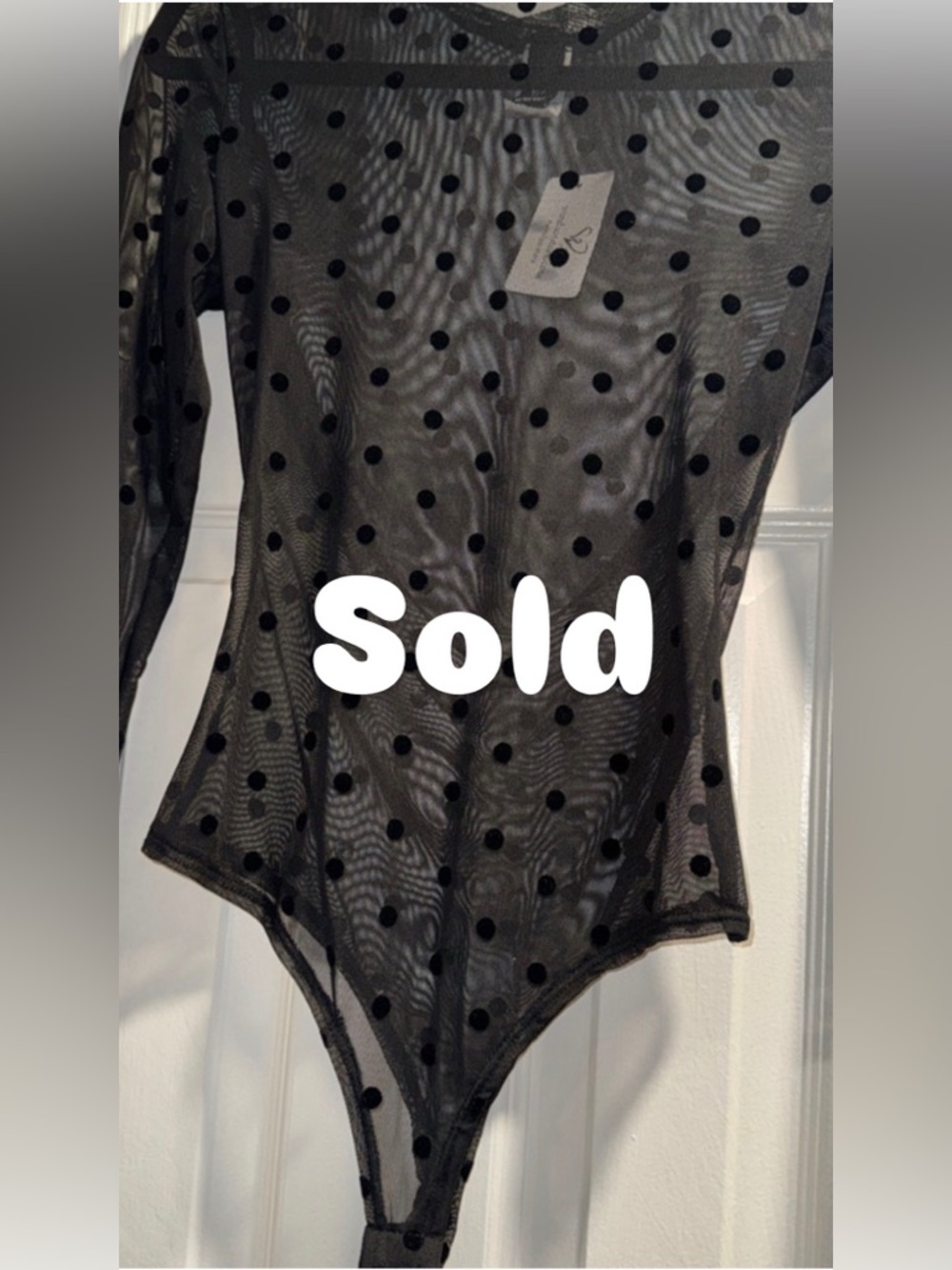 Windsor Black Sheer Polka Dot Long Sleeve Bodysuit Size M NWT